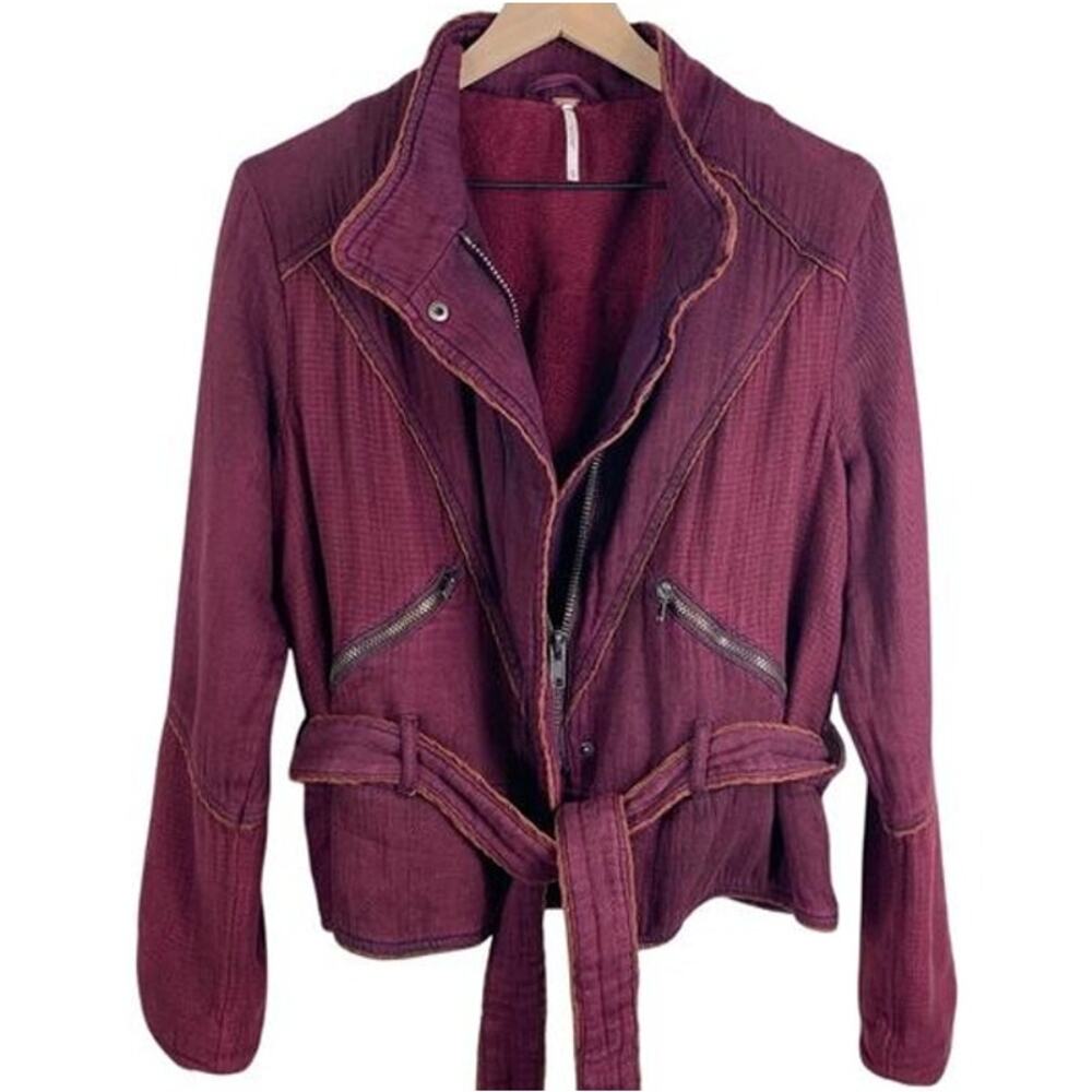 FREE PEOPLE NWOT Belted Wine Purple Jacket Coat – Medium